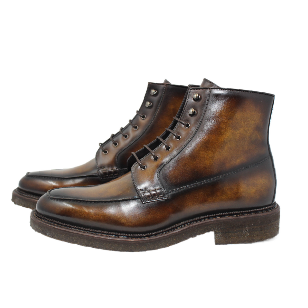 Marbled brown derby boots