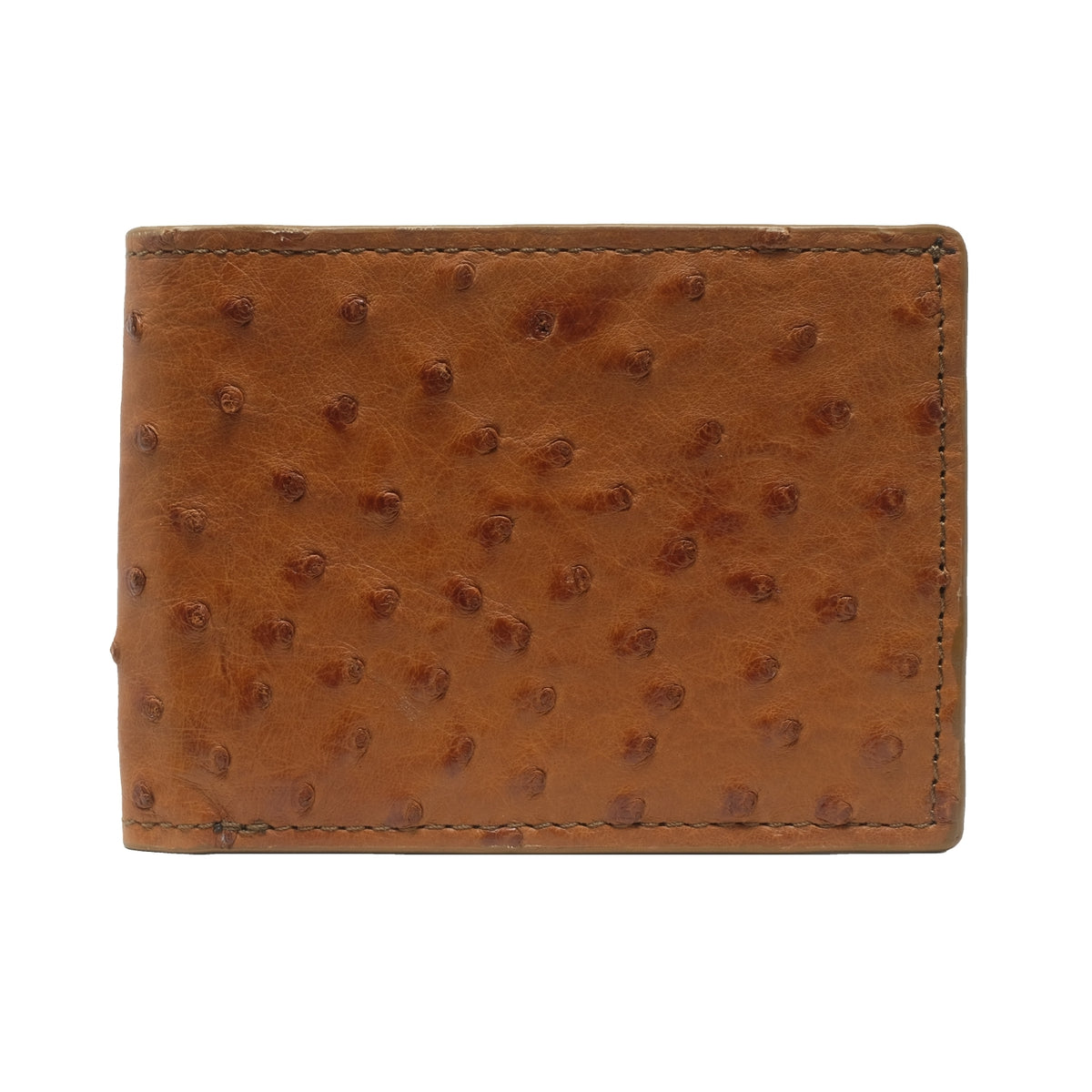 Brown ostrich leather wallet on a white background