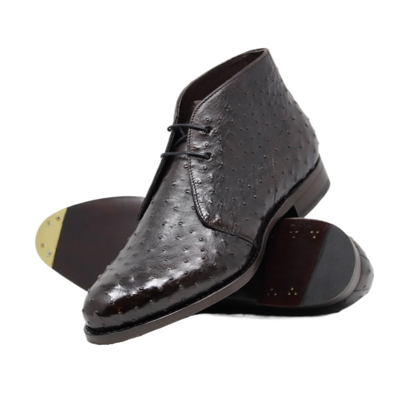 Dark Chocolate Brown Chukka Men's Boots Crafted from genuine ostrich leather