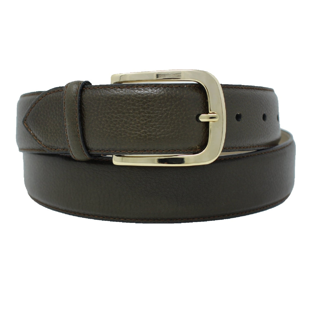 Olive Green Smooth Leather Belt – Gold Buckle | Leffler  display picture 1